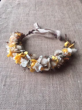 Rustic Wedding Dry Flower Hair Piece Yellow, Autumn Bridal Dried Flower Crown, Rustic Wedding Headpiece, Preserved Hydrangea UK, Bridal Set