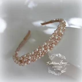 Tasneen headband Tiara - Rose gold, mixed pearls and champagne crystals - Custom options available